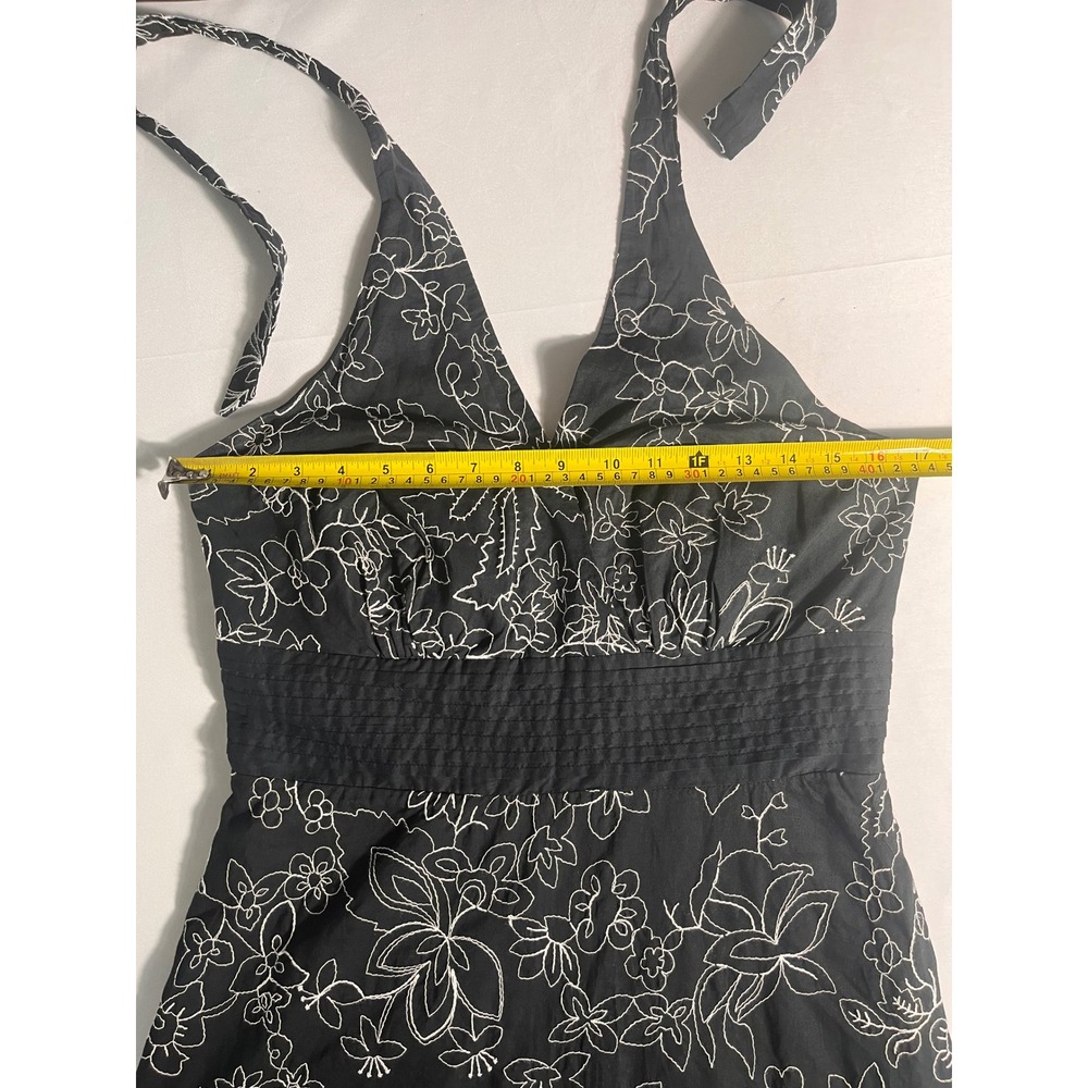 Studio 1940 Black White Floral Embroidered Cotton Halter Dress Womens 6 - Picture 4 of 6